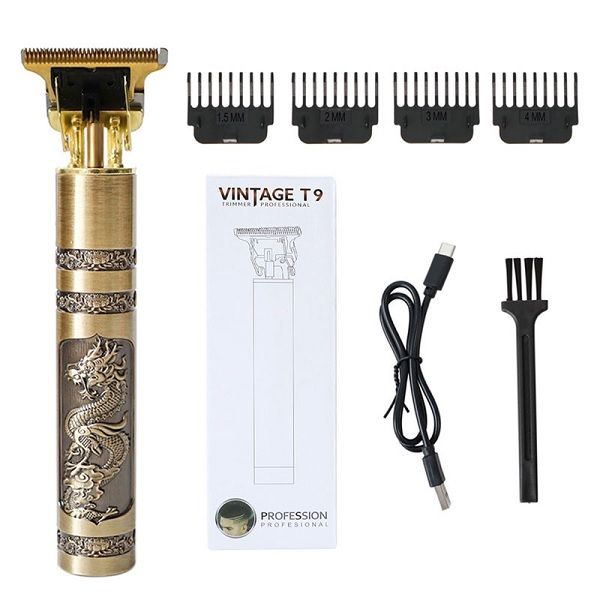 Rechargeable Vintage T9 Hair Clipper & Beard Trimmer | Cordless Stainless Steel Men's Grooming Kit with USB Charging